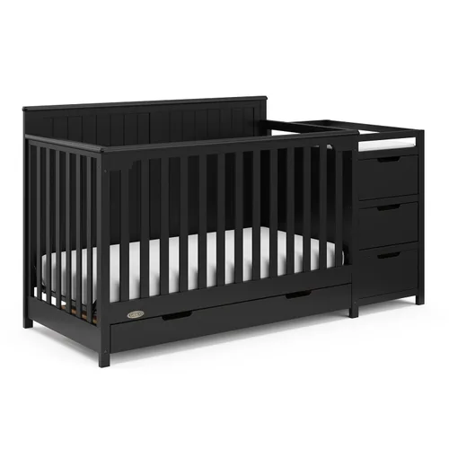 Miniatura 10 de Graco Hadley cuna convertible 5 en 1 y cambiador (negro) – Certificado GREENGUARD Gold, se adapta a colchón de cuna estándar, se convierte en cama