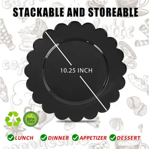 Miniatura 2 de SUT 72 platos de plástico negro PSC, platos desechables resistentes, platos llanos desechables negros, plato llano de plástico de 10.25 pulgadas