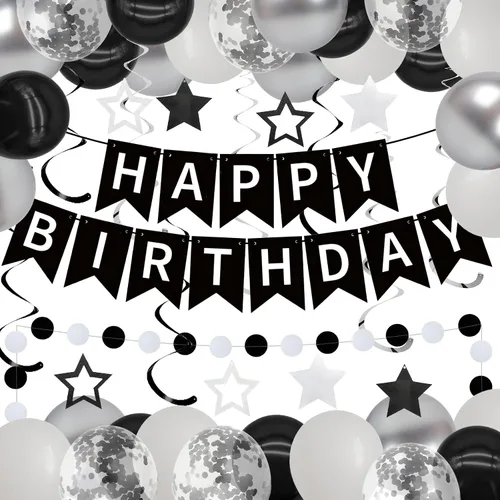 Miniatura 5 de Cartel de feliz cumpleaños con letras brillantes con purpurina para decoración de cumpleaños, suministros de decoración de fiesta (negro)