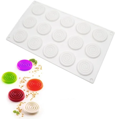 Miniatura 7 de Molde redondo de silicona para pastel en espiral, molde de 6 cavidades para dulces de gelatina (patrón en espiral C 11.64 x 6.84 x 0.4 pulgadas)