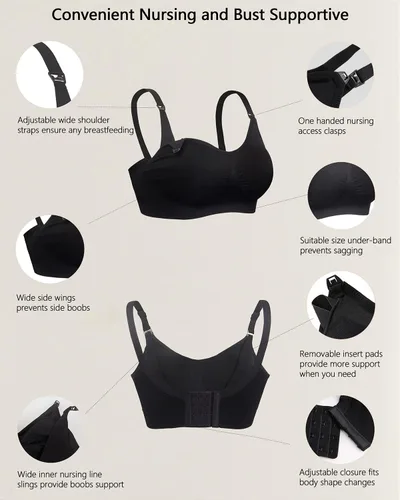 Miniatura 9 de iloveSIA Nursing Bras for Mom Breastfeeding, Seamless Supportive Sleep Bra for Maternity Postpartum S-2XL 3Pack