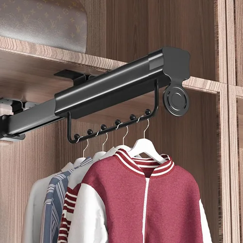 Miniatura 8 de Barra extraíble retráctil para armario, colgador de ropa extensible con rieles de doble deslizamiento, amortiguación silenciosa, rodamiento de 33.1