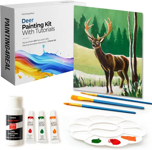 Miniatura 12 de Kit de Pintura DIY Painting4Real para Adultos – Aprende a Pintar Bosques Navideños con Tutoriales en Vídeo – Juego de Pintura Acrílica de 9 Piezas