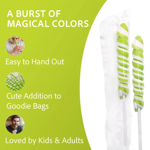Miniatura 5 de Adams & Brooks - Paletas pequeñas de unicornio de manzana verde brillante, tarro de 10 onzas (24 unidades) - Piruletas de unicornio Twisty, dulces