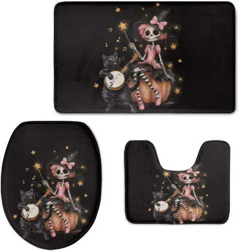 Miniatura 11 de FOR U DESIGNS Juego de tapetes de baño con moqueta, contorno y tapa, campana de lazo de Navidad, tapete decorativo suave para el hogar, dorado