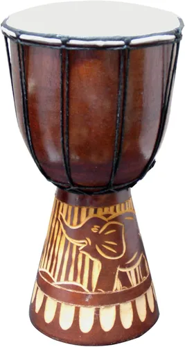 Miniatura 20 de Djembe Drum Carved Bongo música de inspiración africana también una idea única para regalar. Carver Abstract Elephant Giraffe Turtle.