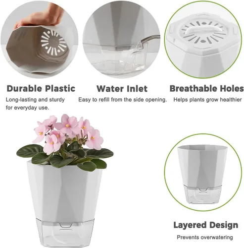 Miniatura 3 de Paquete de 6 macetas de riego automático de 5 pulgadas, macetas de riego automático para plantas de interior y exterior, macetas de riego automático