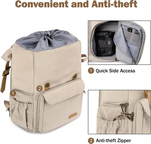 Miniatura 4 de BAGSMART Mochila para cámara, bolsa para cámara DSLR, mochila impermeable para fotógrafos, compatible con laptop de hasta 15 pulgadas con cubierta