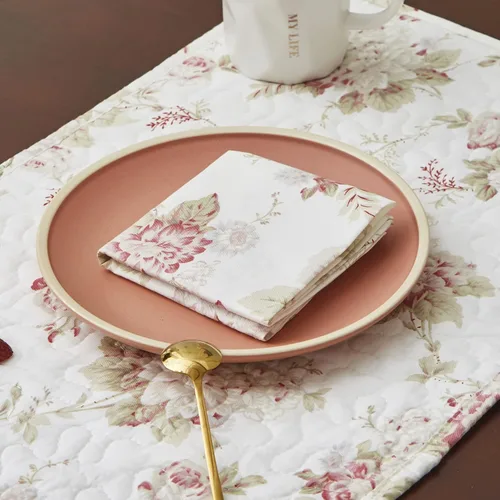 Miniatura 2 de DaDalogy Bedding - Juego de 4 servilletas de algodón suave con diseño botánico de rosas de casa de campo con un toque de menta, preciosa decoración