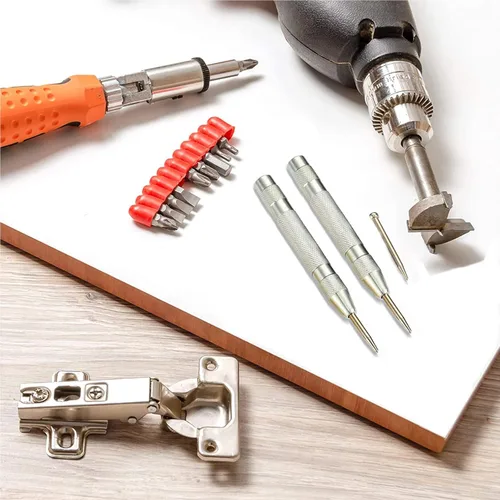 Miniatura 7 de 2 piezas perforadoras automáticas de metal de resorte ajustable con impacto ajustable para ventanas de vidrio de metal de madera, etc., plateadas