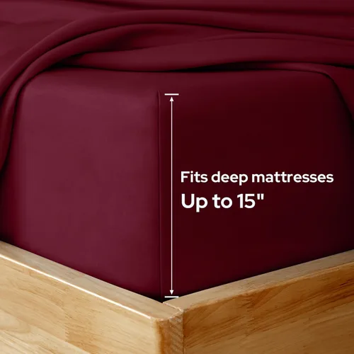 Miniatura 3 de HOMEIDEAS Sábanas de cama tamaño Queen – Juego de 6 piezas (borgoña) – Sábanas de microfibra cepillada extra suave 1800, sábanas granate, bolsillo