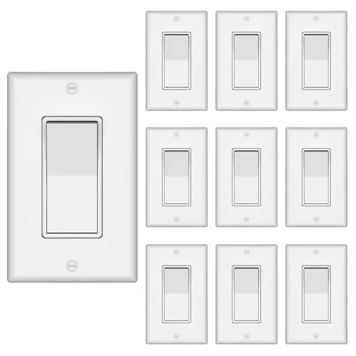 Miniatura 15 de ThunderWay - Interruptor de luz para decoración de 3 vías con placas de pared, 15 A 120/277 V, interruptores basculantes de pared Decora de tres