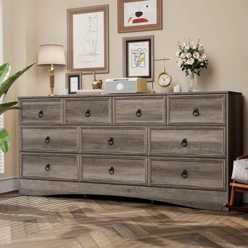 Miniatura 9 de VVFLU Cómoda de 6 cajones de 52" de alto para dormitorio, cómoda de madera de 6 cajones, almacenamiento para ropa, cajones estrechos grandes