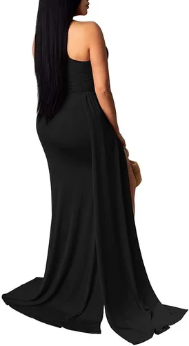 Miniatura 2 de LAGSHIAN Women Sexy Elegant One Shoulder High Split Cutout Long Evening Dress