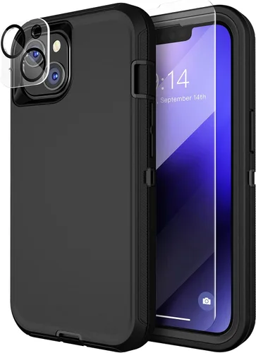 Miniatura 15 de MXX Funda resistente hecha para iPhone 14 con pantalla de vidrio templado, protector de lente de cámara de 3 capas, protección de cuerpo completo, a