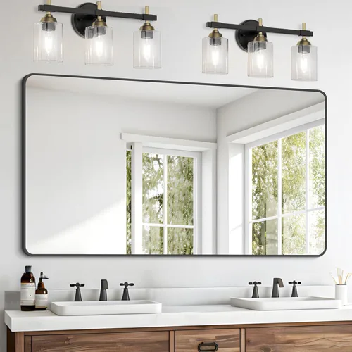 Miniatura 26 de FORBATH - Espejo de baño negro para sobre lavabo, espejo de pared de 16x24 pulgadas con marco de metal, esquinas redondeadas para baño, dormitorio