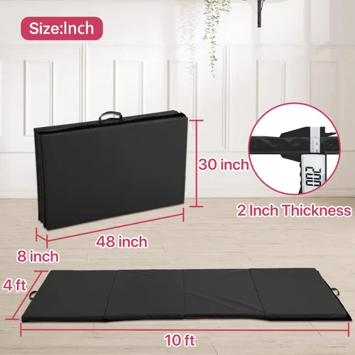 Miniatura 6 de Colchoneta de gimnasia para gimnasio en casa, plegable, portátil, de 4 x 10 x 2 pulgadas, extra gruesa, con asas de transporte, para niños y adultos