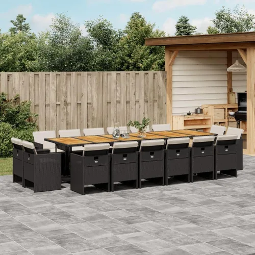 Miniatura 16 de 9 Piece Patio Dining Set with Cushions Black Poly Rattan Outdoor Furniture Set for Garden Backyard Balcony Porch