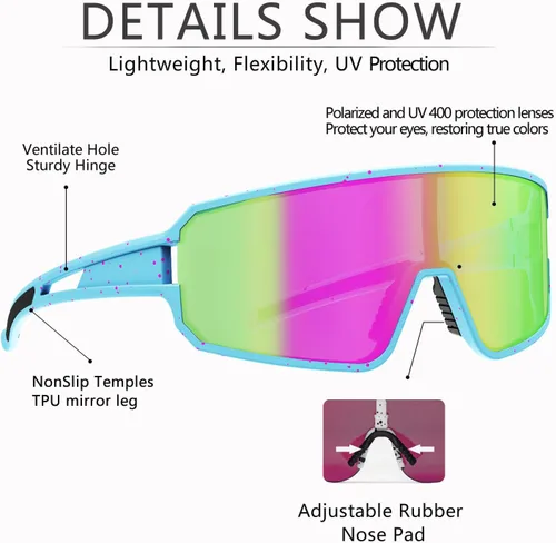 Miniatura 3 de SPOSUNE Gafas de sol polarizadas de ciclismo para hombres y mujeres, UV400, gafas deportivas para bicicleta, béisbol, correr, MTB