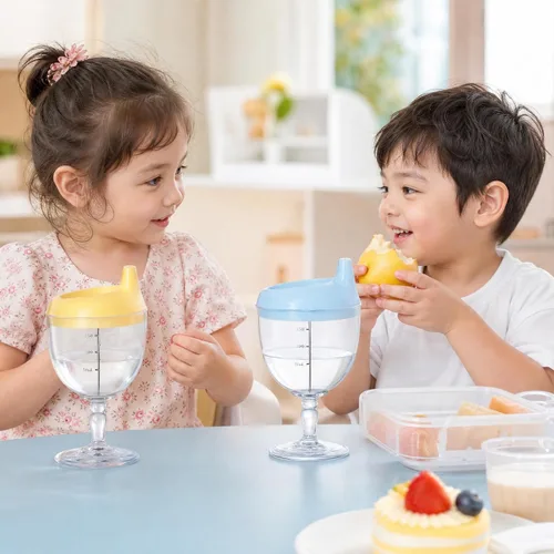 Miniatura 7 de Goaste Paquete de 4 vasos para beber vino para bebé, copas de plástico estilo copa con tapas, tazas de bebidas para niños de 6.7 onzas para jugo