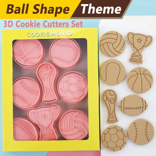 Miniatura 6 de Juego de cortadores de galletas con forma de bola, 8 piezas de fútbol 3D, baloncesto, béisbol, voleibol, fútbol, tenis, cortadores de galletas
