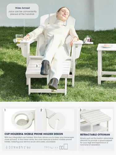 Miniatura 4 de KINGYES Silla Adirondack plegable ajustable con otomana y 2 portavasos, silla reclinable Adirondack de polietileno de alta densidad con reposapiés