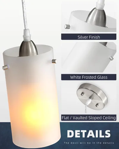 Miniatura 4 de Lámparas Colgantes Mini de 1 Luz, Candelabro Moderno Colgante Lámpara de Techo con Pantalla Blanca Esmerilada, Iluminación Colgante de Níquel