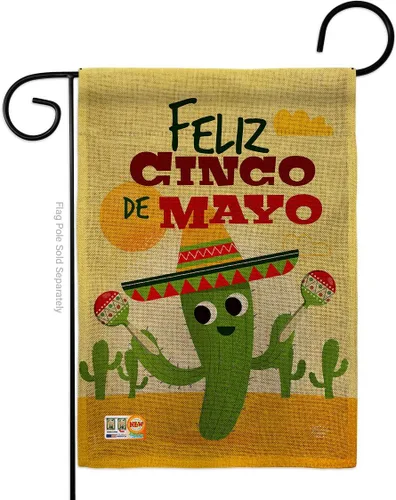 Miniatura 18 de Feliz Cinco de Mayo Bandera de jardín – Fiesta de verano, cactus piñata, sombrero mexicano fiesta al aire libre – Cartel de decoración de la casa