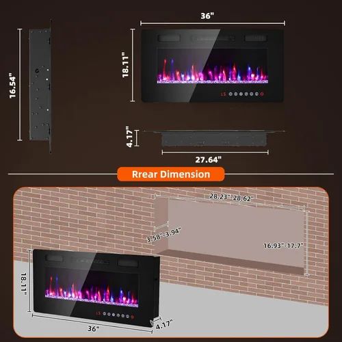 Miniatura 6 de Zionheat - Chimenea eléctrica ultrafina de 36 pulgadas para sala de estar, chimenea independiente/insertos/montado en la pared con control remoto