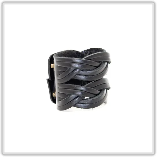 Miniatura 5 de Brazalete de cuero ancho con correa trenzada punk