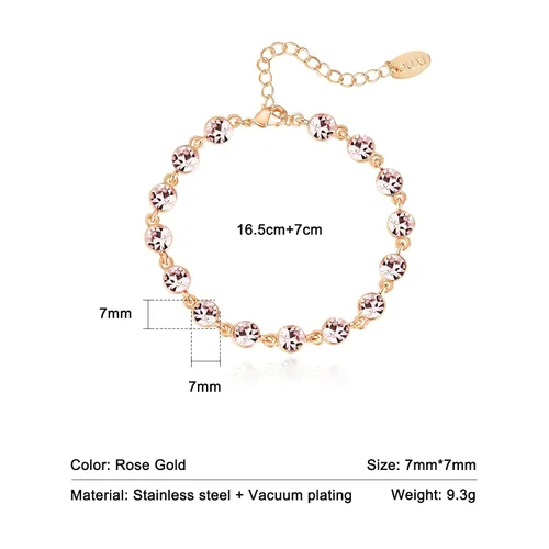 Miniatura 19 de Light Pink Crystal Bracelets for Women Trendy, OUXi 18K Rose Gold Plated Cubic Zirconia Wedding Tennies Jewelry Bracelets, Dainty Birthstone Hand