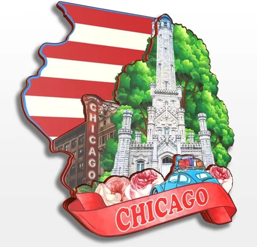 Miniatura 11 de Imán de madera para nevera de Chicago, Illinois, Estados Unidos, América, colección de madera, 3D, hecho a mano, recuerdos de la ciudad