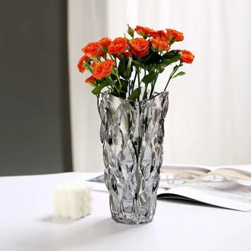 Miniatura 5 de CEMABT Floreros de vidrio irrompibles de 9.5 pulgadas y 3.4 libras para flores, jarrón grueso Morden para mesas de centros de mesa, coloridos, Gris