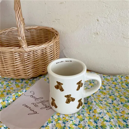 Miniatura 4 de Tazas de Café de Cerámica para Mujeres y Niñas, Tazas de Oso de Dibujos Animados en Crema Blanca, Taza de Agua 350ML/12OZ. Linda Taza de Café