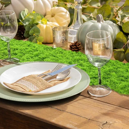 Miniatura 4 de Zeyune 2 piezas de camino de mesa de musgo falso para manualidades, rollo de hoja de musgo artificial de 12 x 71 pulgadas, impermeable, para pared