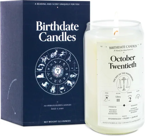 Miniatura 269 de Velas con fecha de nacimiento, 28 de octubre, velas perfumadas del zodiaco de Escorpio, regalo de cumpleaños, aroma a bergamota, canela y caoba