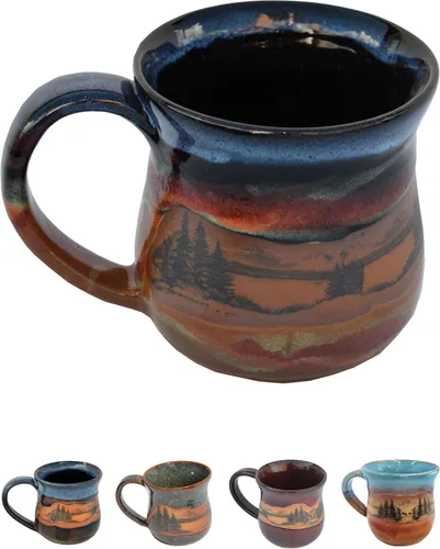 Taza de café de cerámica hecha a mano – Always Azul Mountain Scene taza de café de 14 oz – Taza apta para horno, lavavajillas y microondas –