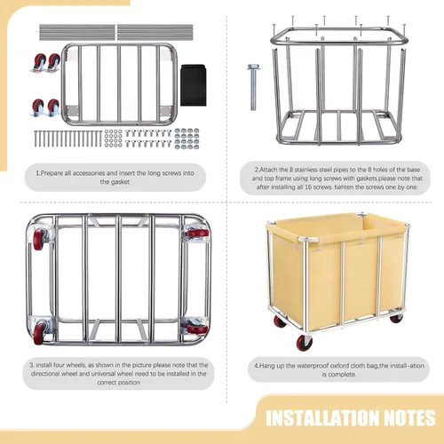 Miniatura 6 de Carrito de lavandería comercial con ruedas, gran rodillo de 11.35 bushels con cesta desmontable forrada en lona impermeable, acero inoxidable Negro