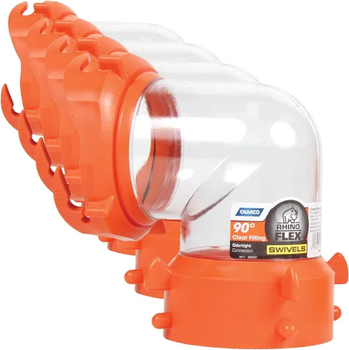 Camco 39857 RhinoFLEX, adaptador giratorio para manguera de alcantarilla de 90 grados transparente (paquete de 4)