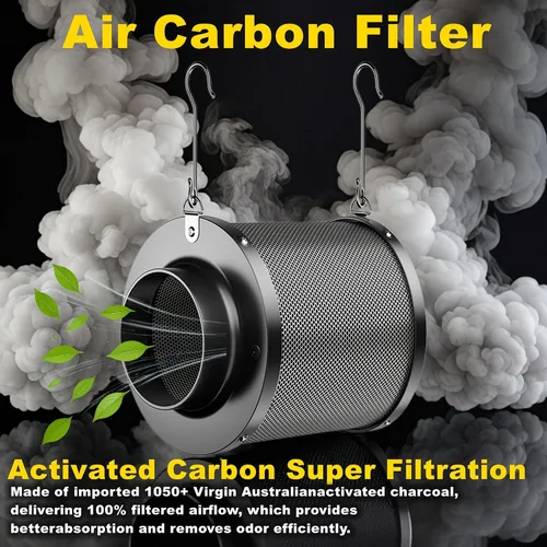 Miniatura 3 de Kit de filtración de aire, ventilador de conducto en línea de 4 pulgadas y 190 CFM con controlador de velocidad, filtro de alto carbono de 12