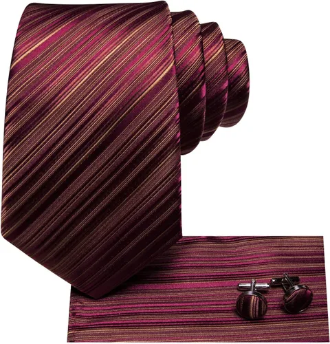 Miniatura 119 de Hi-Tie Corbatas de seda para hombre, diseño de cachemira a rayas, con bolsillo, gemelos cuadrados, conjunto formal de negocios