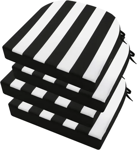 Miniatura 13 de idee-home Juego de 2 cojines de silla al aire libre, cojines de silla de patio de 19" x 19" x 3" gruesos impermeables con lazos para muebles