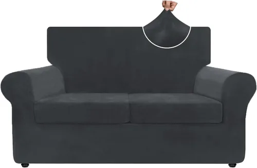 Miniatura 17 de ZNSAYOTX Funda de terciopelo de 3 piezas para sofá de 3 piezas con 2 fundas de cojín de asiento extra grandes, funda elástica para sofá de 2 plazas