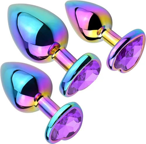 Enchufe anal Butt Plug Anal 3PCS Conjunto anal Colorido Metal Butt Plug Joyería en forma de corazón Juguetes sexuales Anal Principiantes Usuarios