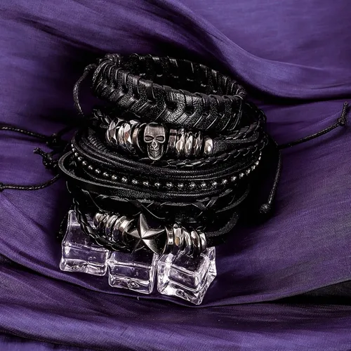 Miniatura 4 de MILAKOO Pulseras de cuero trenzado de piel sintética punk gótico punk esqueleto accesorios para hombres mujeres Rock n Roll decoración de fiesta