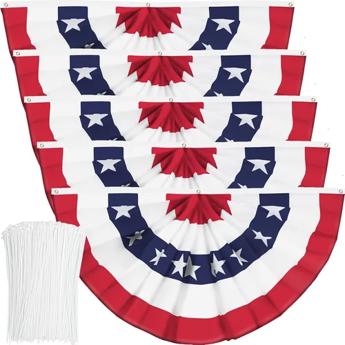 Miniatura 11 de Bandera de abanico plisada de Estados Unidos, bandera patriótica en forma de medio abanico con cabecera de lona y ojales de latón para decoración