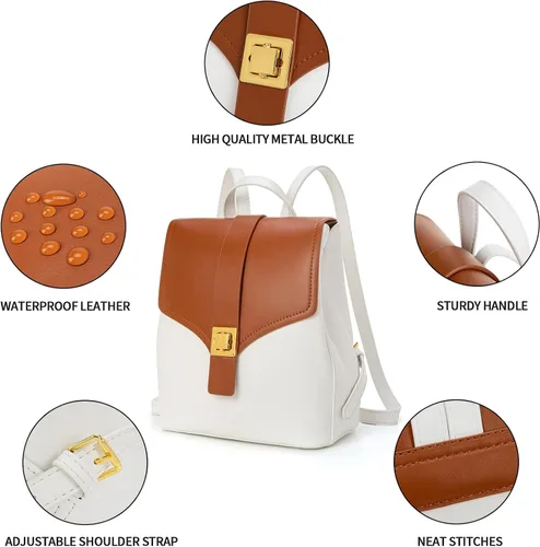 Miniatura 3 de seyfocnia Bolso tipo mochila para mujer, a02 Blanco Marrón, Moda