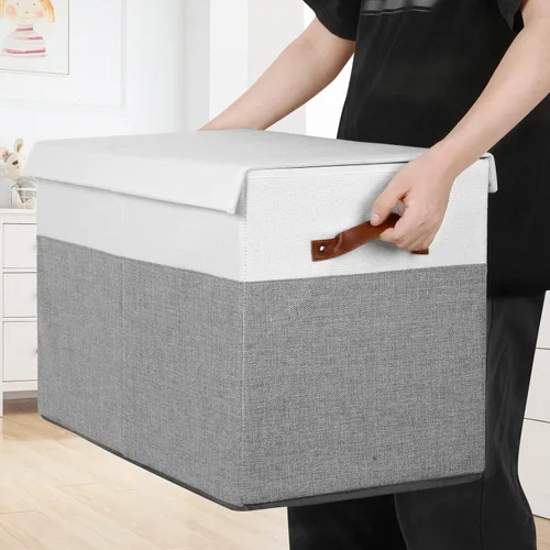 Miniatura 3 de Gowee Caja grande de almacenamiento de juguetes con tapa, cesta organizadora de juguetes resistente con divisores para niños, niñas, guardería, Gris