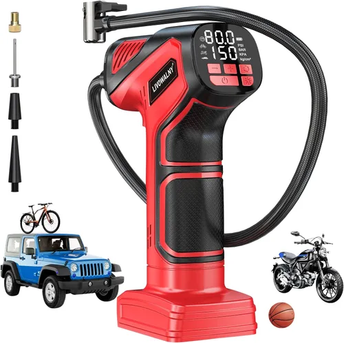 Miniatura 9 de Compresor de aire inflador de neumáticos inalámbrico compatible con batería Dewalt 20V Max, LIVOWALNY bomba de aire portátil con manómetro digital