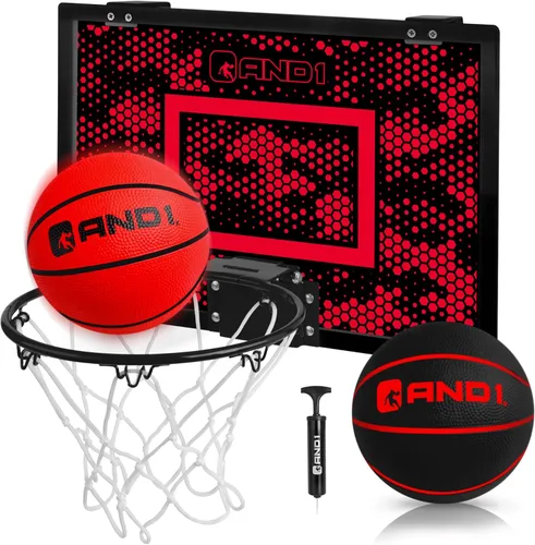 Miniatura 9 de Mini aro de baloncesto para puerta AND1: tablero antirroturas de 18x12, 2 mini balones de baloncesto y bomba manual incluida - Accesorio